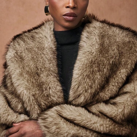 Vintage Style Luxury Faux Fur longline Coat Chocolate Brown tan - Picture 5 of 11